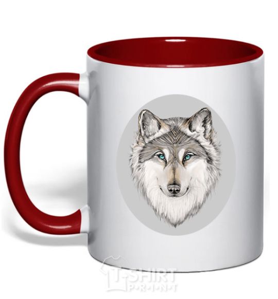 Mug with a colored handle The wolf in the oval red фото