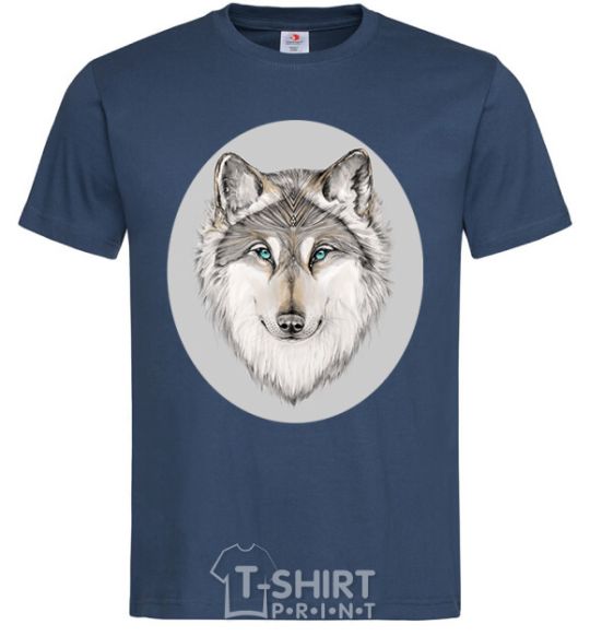 Men's T-Shirt The wolf in the oval navy-blue фото