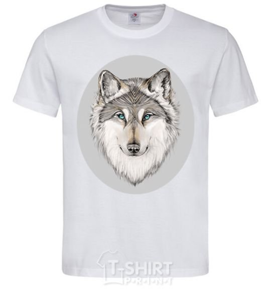 Men's T-Shirt The wolf in the oval White фото