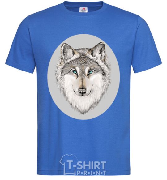 Men's T-Shirt The wolf in the oval royal-blue фото