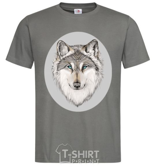 Men's T-Shirt The wolf in the oval dark-grey фото