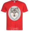 Men's T-Shirt The wolf in the oval red фото