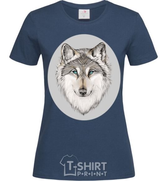 Women's T-shirt The wolf in the oval navy-blue фото