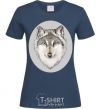 Women's T-shirt The wolf in the oval navy-blue фото