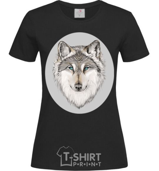 Women's T-shirt The wolf in the oval black фото