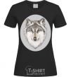 Women's T-shirt The wolf in the oval black фото