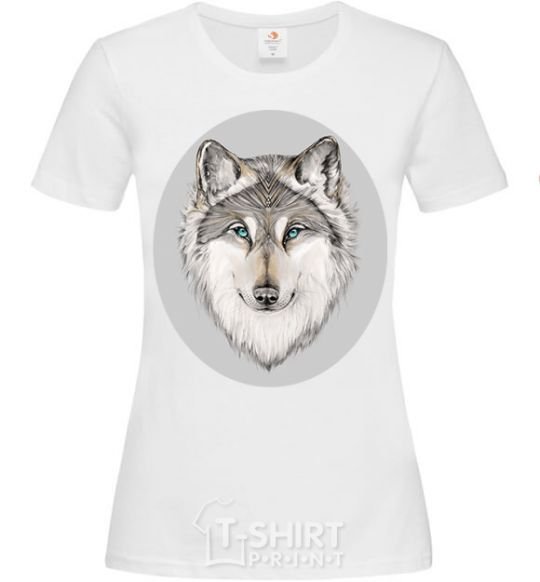 Women's T-shirt The wolf in the oval White фото