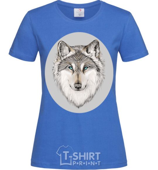 Women's T-shirt The wolf in the oval royal-blue фото