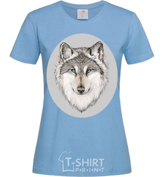 Women's T-shirt The wolf in the oval sky-blue фото