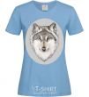 Women's T-shirt The wolf in the oval sky-blue фото