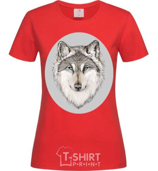 Women's T-shirt The wolf in the oval red фото