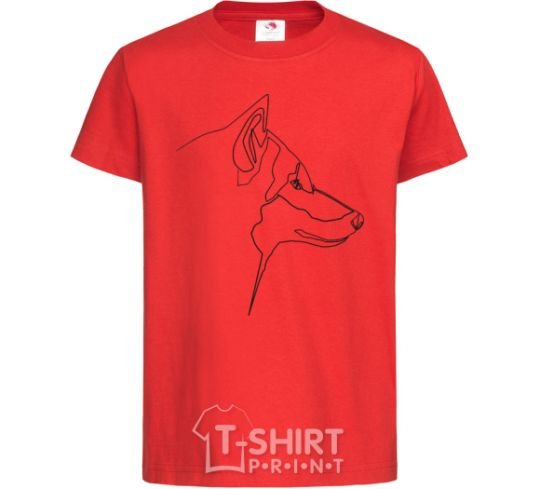 Kids T-shirt Wolf line drawing red фото