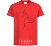Kids T-shirt Wolf line drawing red фото