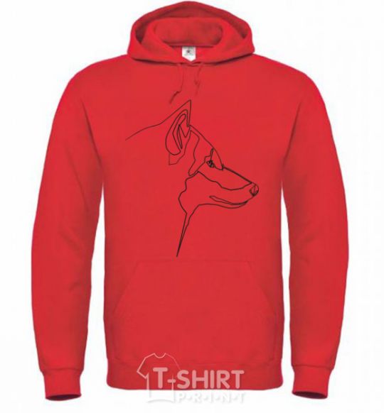 Men`s hoodie Wolf line drawing bright-red фото