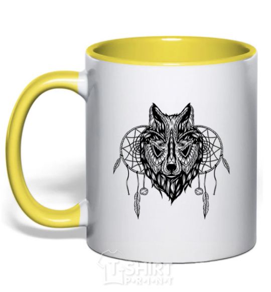 Mug with a colored handle Indiana wolf yellow фото