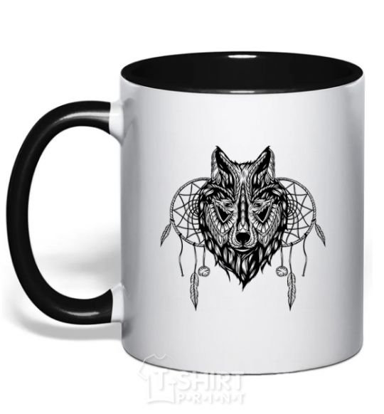 Mug with a colored handle Indiana wolf black фото