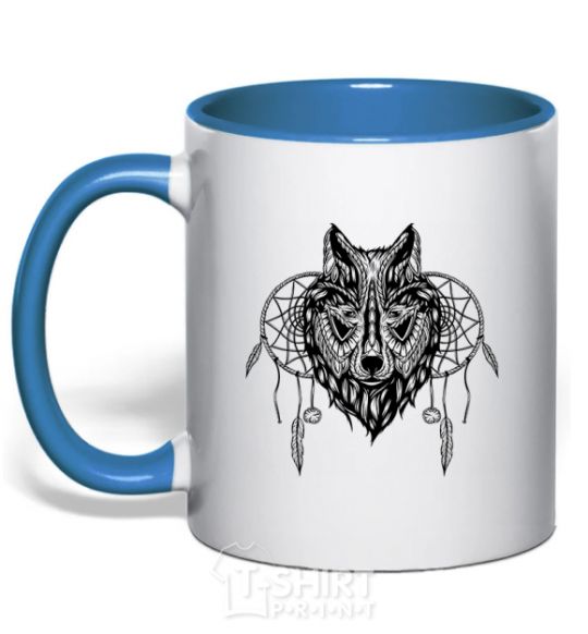 Mug with a colored handle Indiana wolf royal-blue фото