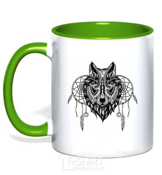 Mug with a colored handle Indiana wolf kelly-green фото