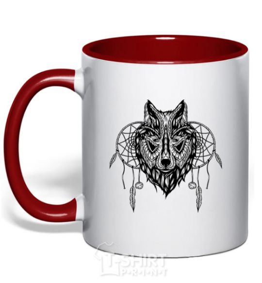Mug with a colored handle Indiana wolf red фото
