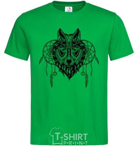 Мужская футболка Индианский волк Зеленый фото