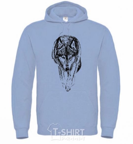 Men`s hoodie Walking wolf sky-blue фото