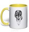 Mug with a colored handle Walking wolf yellow фото