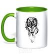 Mug with a colored handle Walking wolf kelly-green фото