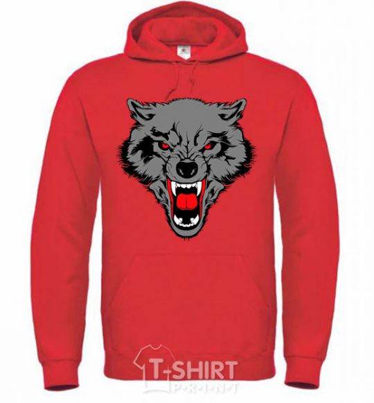 Men`s hoodie Grey wolf bright-red фото