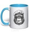 Mug with a colored handle Gorilla sunglasses sky-blue фото