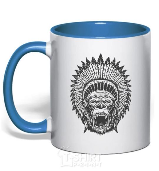 Mug with a colored handle Gorilla Indian royal-blue фото