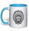 Mug with a colored handle Gorilla Indian sky-blue фото