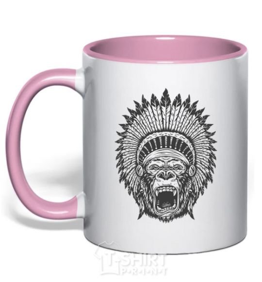 Mug with a colored handle Gorilla Indian light-pink фото