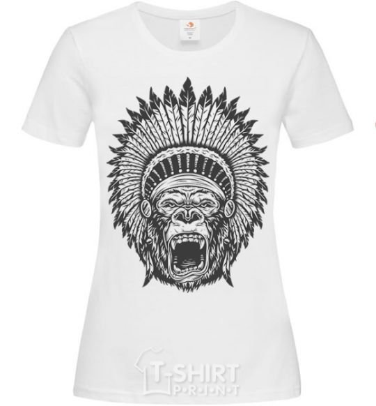 Women's T-shirt Gorilla Indian White фото
