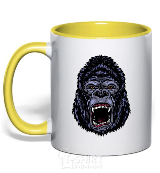 Mug with a colored handle Screaming gorilla yellow фото