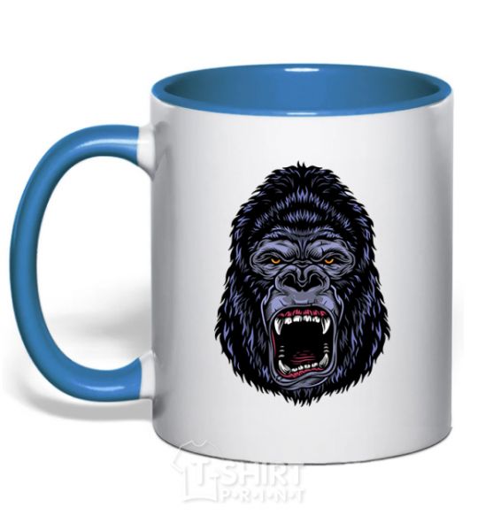 Mug with a colored handle Screaming gorilla royal-blue фото