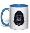 Mug with a colored handle Screaming gorilla royal-blue фото