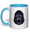 Mug with a colored handle Screaming gorilla sky-blue фото