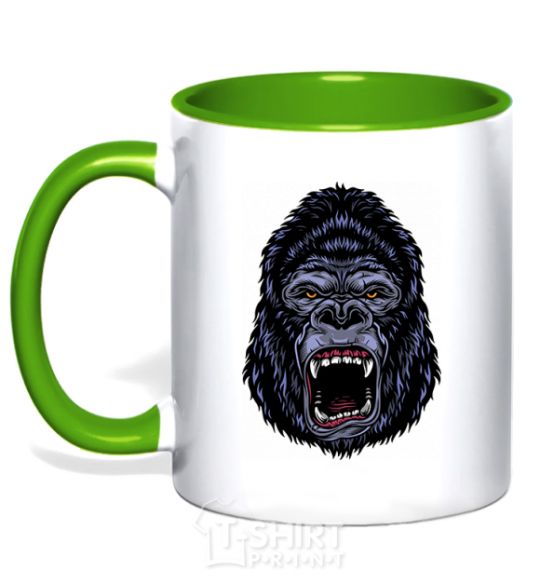 Mug with a colored handle Screaming gorilla kelly-green фото