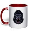 Mug with a colored handle Screaming gorilla red фото
