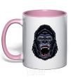 Mug with a colored handle Screaming gorilla light-pink фото