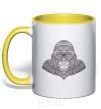 Mug with a colored handle A detailed monkey yellow фото