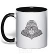 Mug with a colored handle A detailed monkey black фото