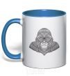Mug with a colored handle A detailed monkey royal-blue фото