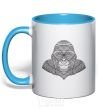 Mug with a colored handle A detailed monkey sky-blue фото