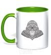 Mug with a colored handle A detailed monkey kelly-green фото