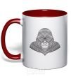 Mug with a colored handle A detailed monkey red фото