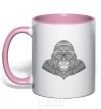 Mug with a colored handle A detailed monkey light-pink фото