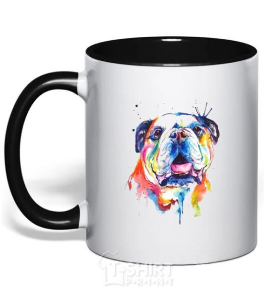 Mug with a colored handle Watercolor bulldog black фото