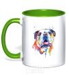 Mug with a colored handle Watercolor bulldog kelly-green фото