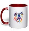 Mug with a colored handle Watercolor bulldog red фото